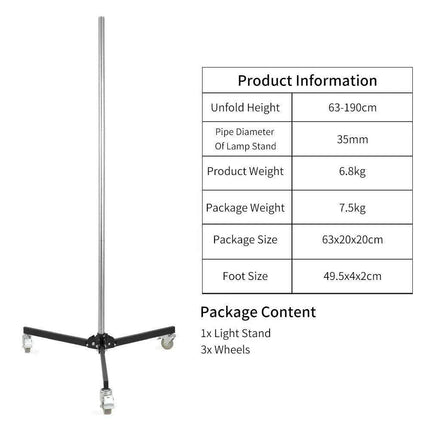 Adjustable Height Gun Grip Light Stand with Wheels and Tripod - LED Softbox Support