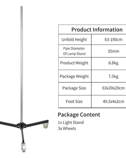 Adjustable Height Gun Grip Light Stand with Wheels and Tripod - LED Softbox Support