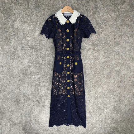 Floral Lace Midi Mini Dress for Women - Spring/Summer Collection, Short Sleeve, Single Breasted, Perfect for Bridesmaids