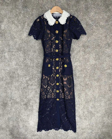 Floral Lace Midi Mini Dress for Women - Spring/Summer Collection, Short Sleeve, Single Breasted, Perfect for Bridesmaids