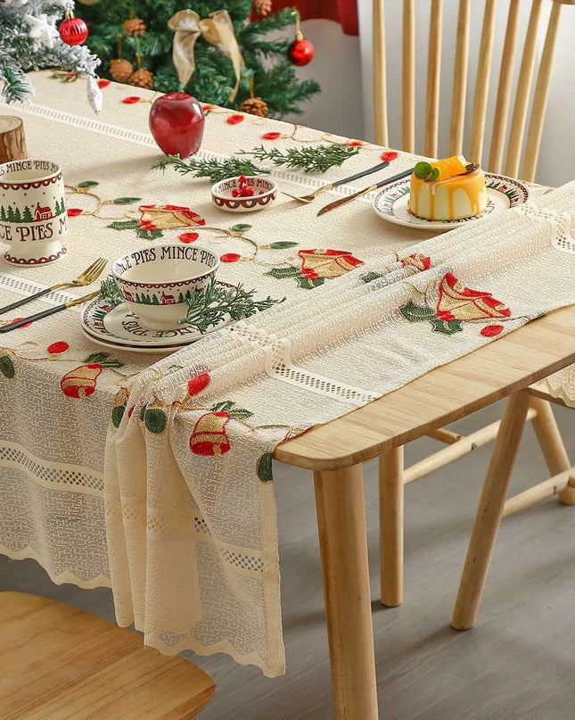 Festive Jingle Bell Embroidered Table Flag for Elegant Christmas Dining Decor