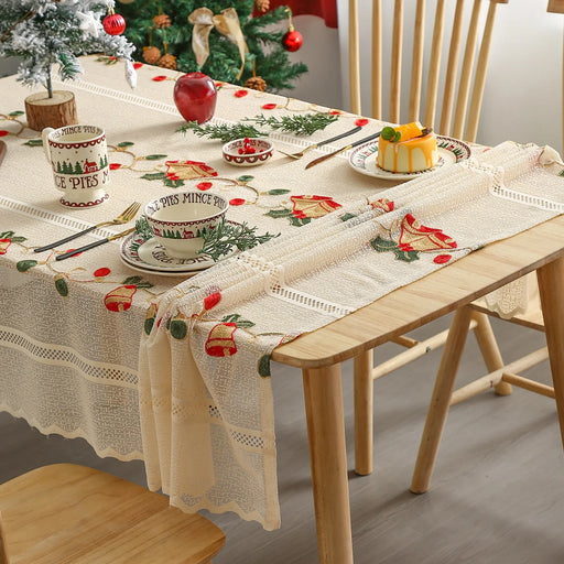 Christmas Bells Embroidered Table Flag - Festive Xmas Decor for Kitchen & Dining Area