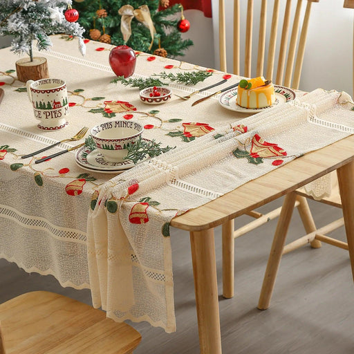 Festive Jingle Bell Embroidered Table Flag - Elegant Xmas Table Decor for Entertaining