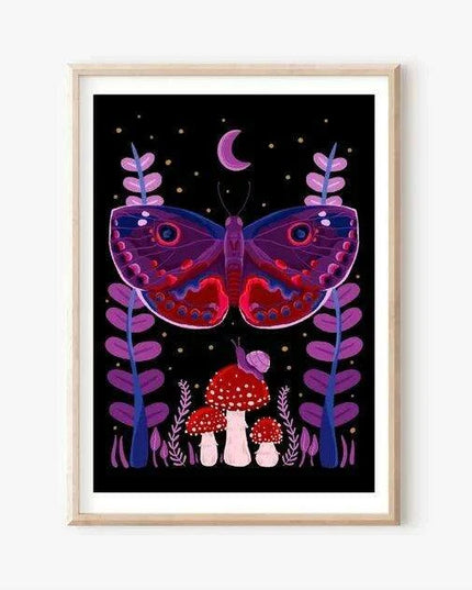 Enchanting Insect Canvas Art: Vibrant Moth and Golden Beetle Decor for a Playful Home