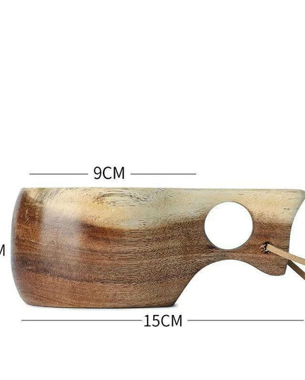 Rustic Acacia Wood Outdoor Mug - Elegant Camping Coffee & Milk Cup with Practical Rope Handle