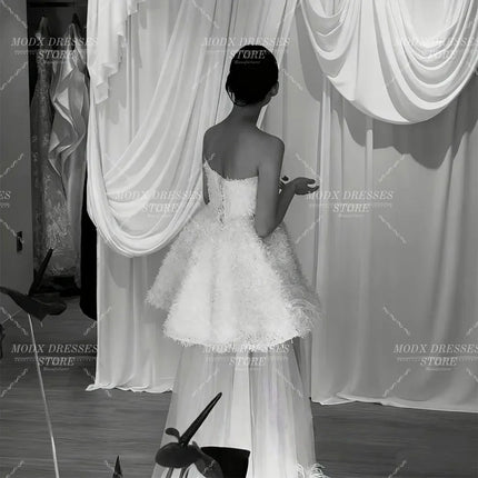 MODX Strapless Tiered Tulle Wedding Dress with Full Ruffles