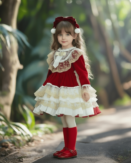 Enchanting Girls' Long Sleeve Spanish Court Tutu Dress - Kids' Lolita Costume