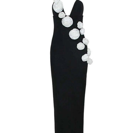 Elegant Contrast Pearl Slip Dress with 3D Floral Back Split for Women's Summer Evening Events - 2024 Collection