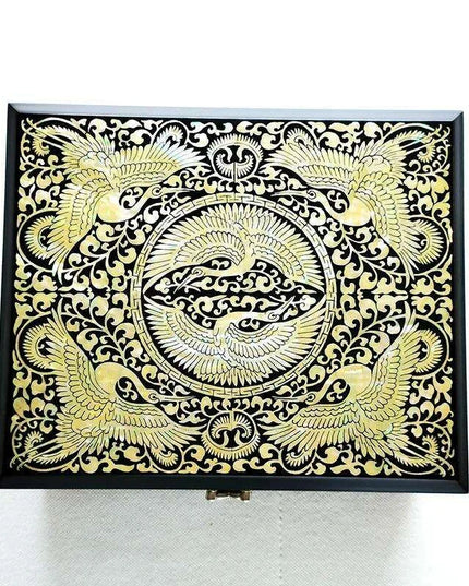 Elegant Black Mother of Pearl and Wood Keepsake Box - Unique Decorative Storage for Thoughtful Gifts for Him