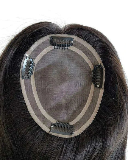6x5 Inch Clip-In Real Hair Topper for Thinning Hair with Double Circle Base and 4 Secure Clips