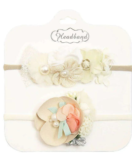 Floral Bow Infant Headband Set - 2-Piece Stretchy Hair Accessories for Newborns