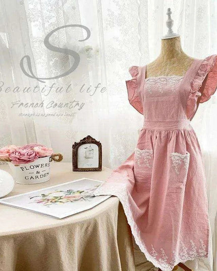 Charming Retro Floral Cotton-Linen Apron Dress for Women