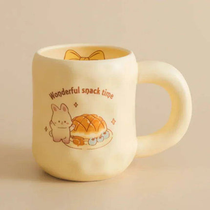 Whimsical Korean Cartoon Ceramic Mug Set with Lid and Spoon - Playful Drinkware Delight