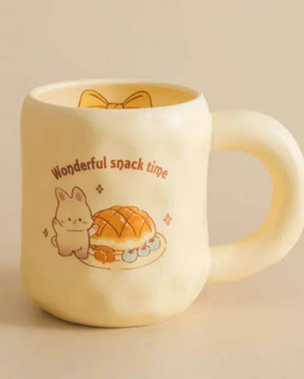 Whimsical Korean Cartoon Ceramic Mug Set with Lid and Spoon - Playful Drinkware Delight
