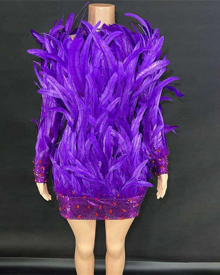 Purple Feathered Backless Mini Dress for Dazzling Night Out