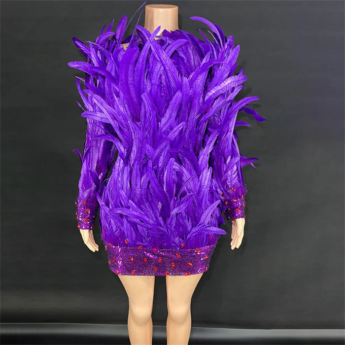 Purple Plumage V-Neck Sheath Dress for Evening Events