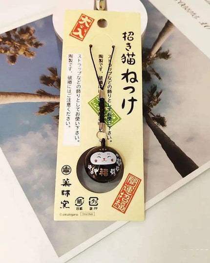 Abundance-Inviting Daruma Bell Lucky Cat Charm Keychain