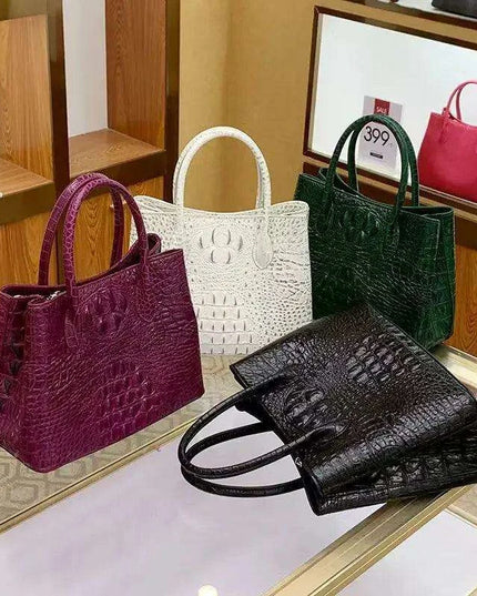 Elegant Crocodile-Embossed Leather Handbag for Sophisticated Women