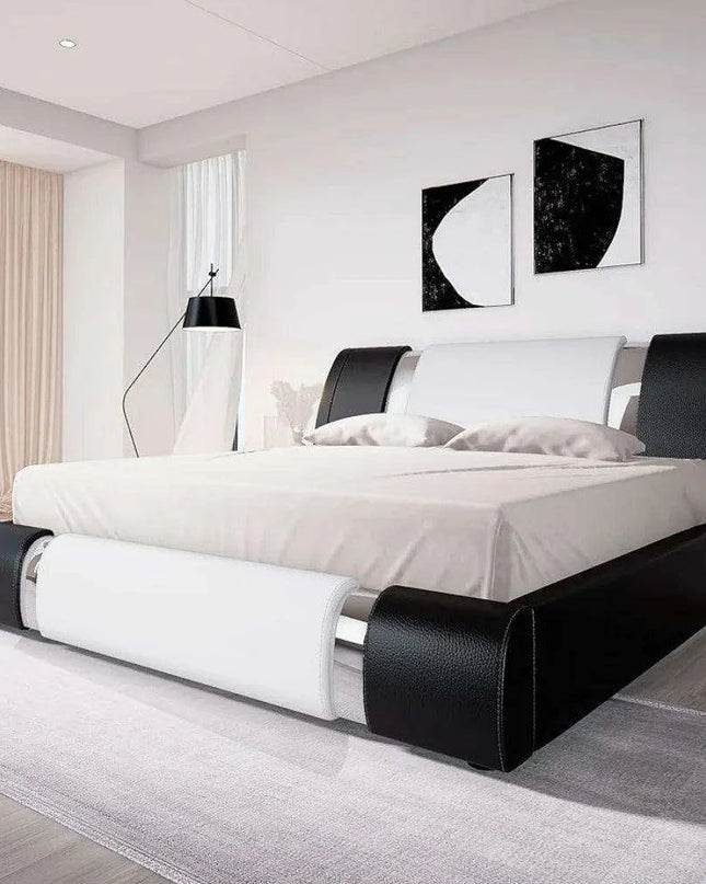 Elegant Leatherette Platform Bed with Customizable Headboard and Sturdy Support Slats