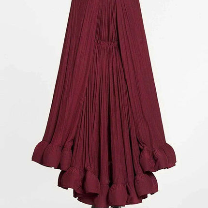 Stylish High Waist Patchwork A-Line Dress for Women - Chic V-Neck, Sleeveless, and Unique Irregular Hem