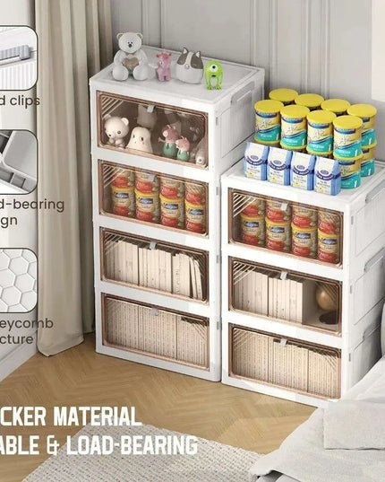 Clear-Front Stackable Storage Bins - 11.8 Gallon Foldable Space-Saving Set