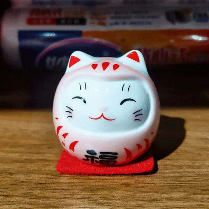 Charming Japanese Ceramic Lucky Cat Daruma Figurine for Home Decor and Gifting