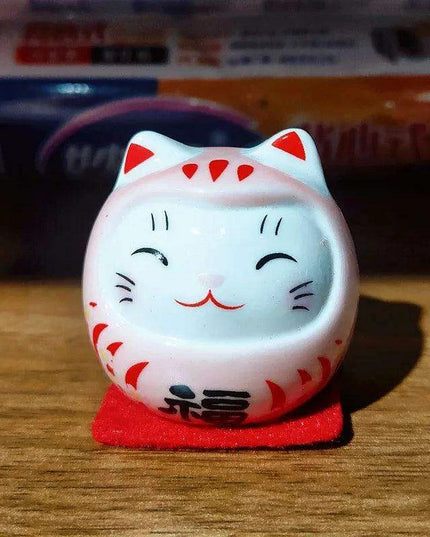 Charming Japanese Ceramic Lucky Cat Daruma Figurine for Home Decor and Gifting