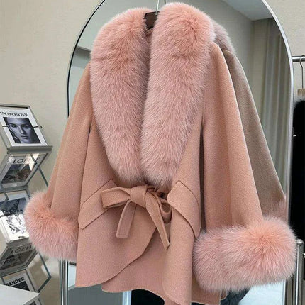 Luxurious Cashmere Wool Winter Coat with Genuine Fox Fur Detailing