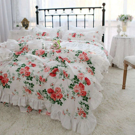 Korean Elegance Red Rose Floral Bedding Collection