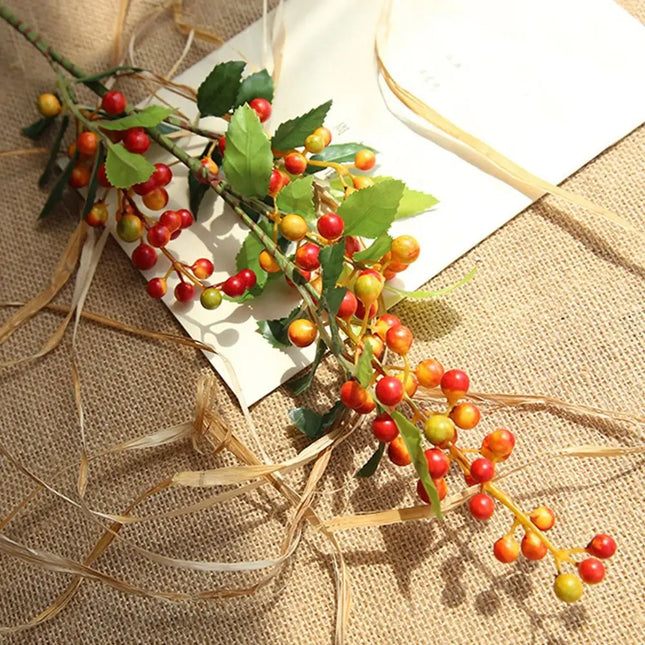 70 cm Artificial Berry Branches with Green Leaves