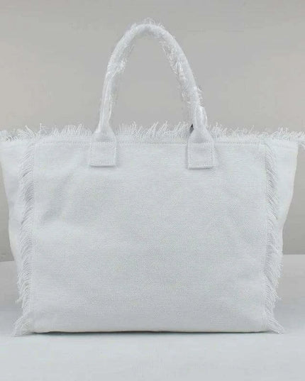 Personalized Trendy Fringed Canvas Tote with Stylish Ruffles