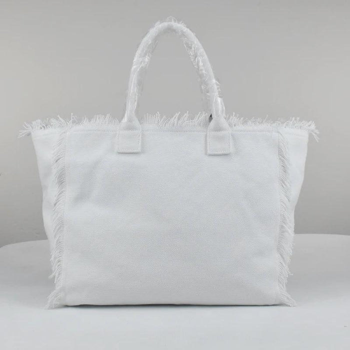 Personalized Trendy Fringed Canvas Tote with Stylish Ruffles