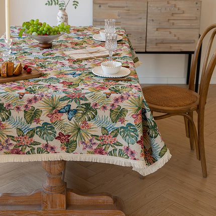 Vintage Floral Jacquard Tablecloth — Pastoral, 13 Colours, 8 Sizes
