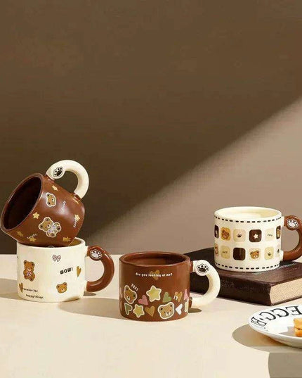 Charming Bear Ceramic Mug Set with Lid and Spoon - 450ml for Enhanced Beverage Enjoyment