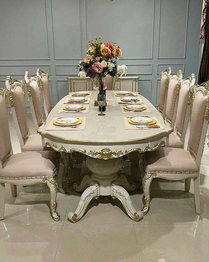 Elegant Neoclassical Solid Wood Dining Set for 8 with Charming European Flair