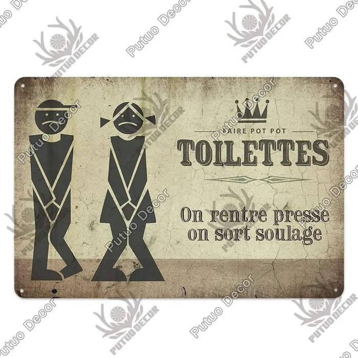 Retro Vintage Metal Bathroom Wall Decor with Quirky Toilet Design