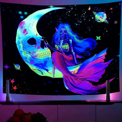 Neon Skull Tapestry Set - Eye-Catching UV Reactive Halloween Decor for Your Home