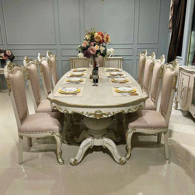 Elegant Neoclassical Solid Wood Dining Set for 8 with Charming European Flair