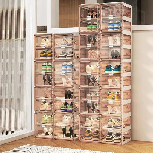 Clear Brown Shoe Storage Cabinet with Fast Assembly and Easy View Doors - 6 Tier Shoe Rack Organizer