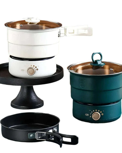 Compact Travel Multicooker: Foldable 110V/220V Cooking System for Frying, Steaming, and More