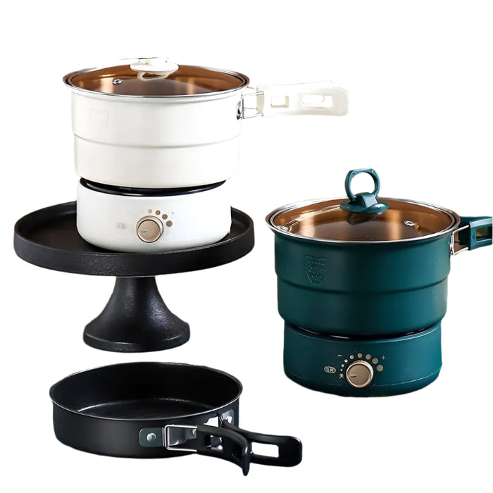 Compact Travel Multicooker: Foldable 110V/220V Cooking System for Frying, Steaming, and More