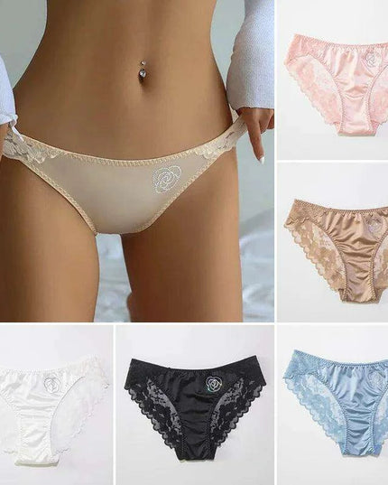 Luxe Sheer Lace Hipsters with Sparkling Rhinestones - Premium Satin Silk Seamless Comfort Briefs