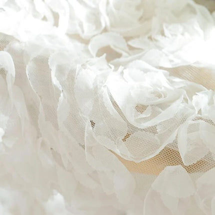 3D Rose Embroidery Sheer Voile Curtain – White & Pink, Custom Size