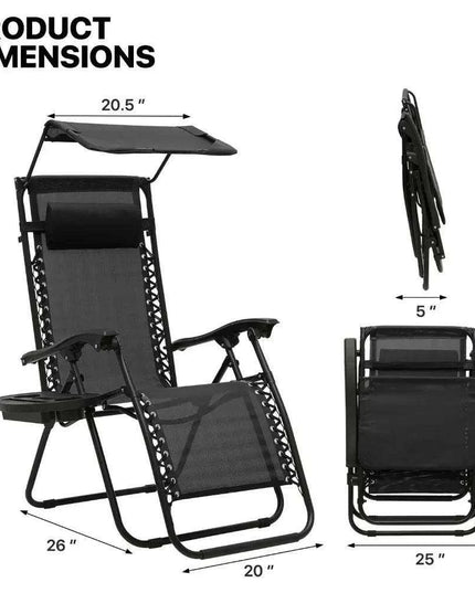 Sleek Black Mesh Reclining Lounge Chair with Adjustable Headrest and Convenient Side Tray - Perfect for Outdoor Relaxation