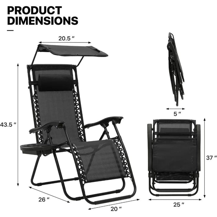 Sleek Black Mesh Reclining Lounge Chair with Adjustable Headrest and Convenient Side Tray - Perfect for Outdoor Relaxation
