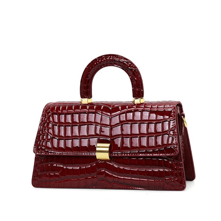 Crocodile Embossed Cowhide Leather Small Square Bag | Très Elite