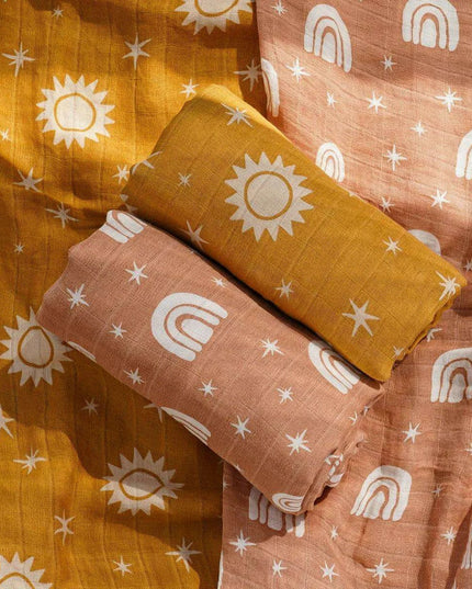 Eco-Friendly Bamboo Cotton Muslin Baby Swaddle and Wrap Set