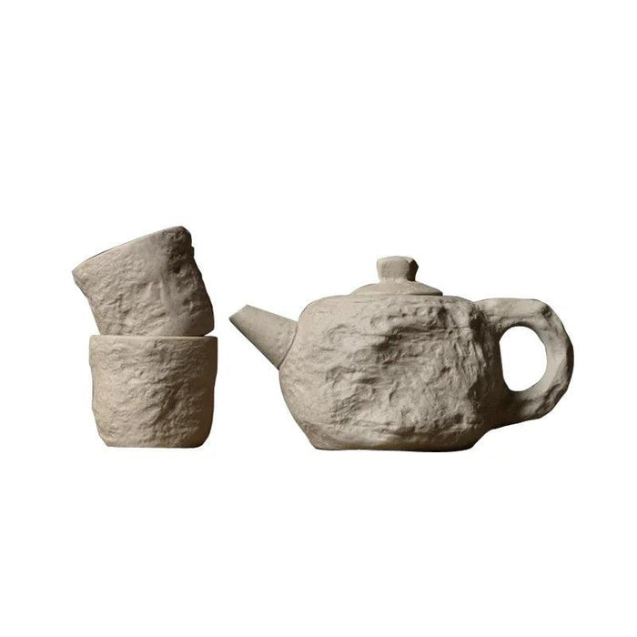 Rustic Charm Ceramic Tea Set - Artistic Handcrafted Teapot and Teacup Duo