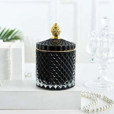 Amber Radiance Crystal Glass Storage Jar with Lid for Jewelry and Event Decor