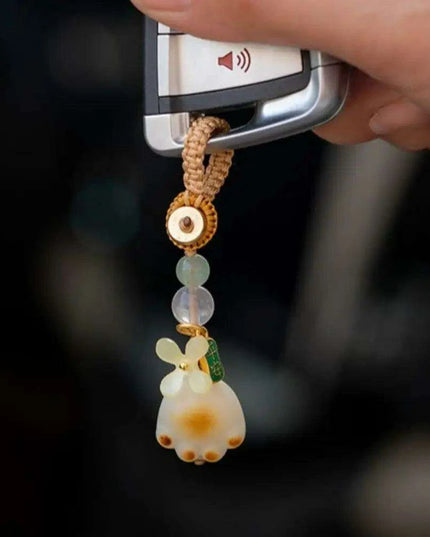 Bodhi Root Fortune Cat Paw Keychain - Traditional Chinese Lucky Amulet